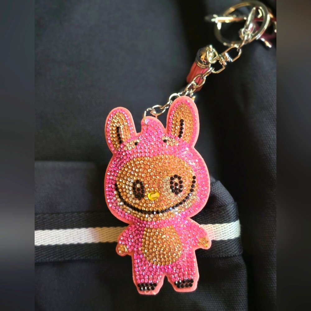 Pink Bling Labubu Rhinestone Keychain – Sparkly Bag Charm - Picture 3 of 3